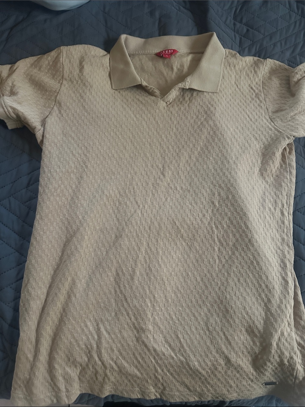 Guess Men's Beige Textured Polo Shirt